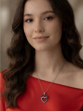 Black & White Diamond Double Heart Pendant Romance 925 Sterling Silver Necklace